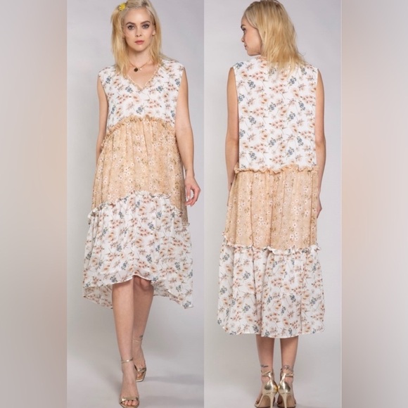 NWOT POL Floral Midi Dress High Low Hem Size Small Oversized - Picture 1 of 8